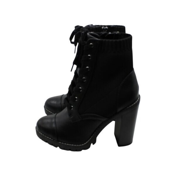 BCBGENERATION Womens Black Stretch Cushioned Lug Sole Lace Pilas Cap Booties - Picture 8 of 9